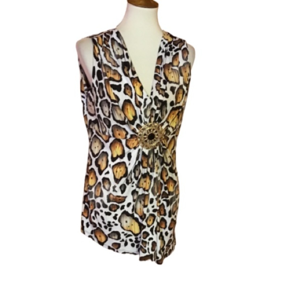 Peter Nygard jeweled cheetah dressy tank top